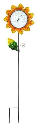 Termometro da giardino per esterni - Termometri a paletto in metallo a forma di girasole, strumenti per il monitoraggio della temperatura | Impermeabile e decorativo da giardino con paletto in metallo