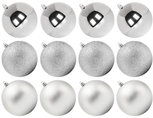 Benjia Extra Large Christmas Baubles, Giant Big Huge Xmas Shatterproof Plastic Ball Ornaments Set for Outdoor Outside Lawn Yard Tree Hanging Decorations Decor (10cm/100mm, 12 Packs, Silver)