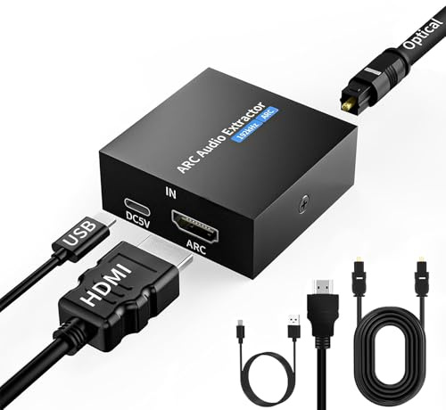 192KHz ARC Audio Extractor, HDMI ARC to Toslink/Optical+3.5mm AUX Output, HDMI to Optical Audio Adapter with Optical Cable, Adjustable Volume(CEC) for TV Amplifier Speaker/Soundbar/Headset