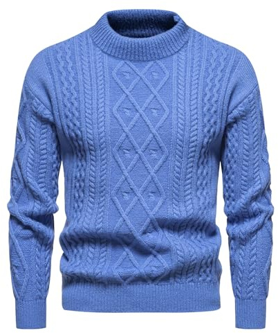 Maglioni Girocollo Uomo, Maglione Lavorato a Maglia Maglione Uomo Invernale Patchwork Caldo Pullover a Blocchi di Colore Leggero Solido a Maniche Lunghe Maglione Uomo Lana Grossa Maglioncino