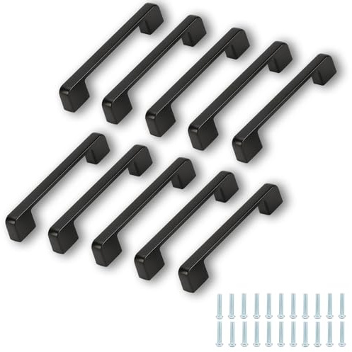 tarkenstin Lot de 10 Poignée Placard Noir Entraxe 96mm-en Inox Poignées de Meuble avec Vis Poignées de Tiroir Style Moderne pour Placards Poignet de Porte Cuisine