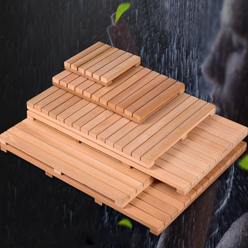 Tapis de Douche antidérapant en Bambou | Tapis de Bain en Bois résistant à l'eau pour Salle de Bain, Cuisine et entrée | Caillebotis carré Polyvalent 30 x 30 cm, écologique et Durable