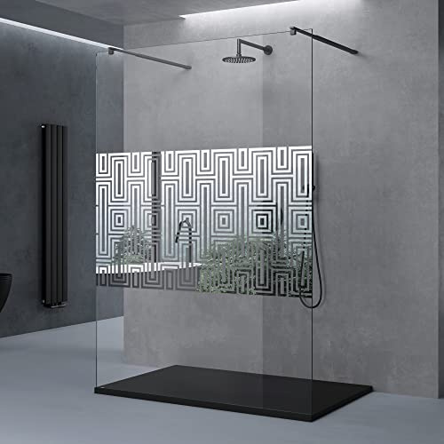 doporro Box Doccia Walk-In 140x200cm, Parete Doccia Anticalcare in Vetro in Labirinto 10mm con Braccio Sostegno Telescopico in Acciaio MMBR3 Nero