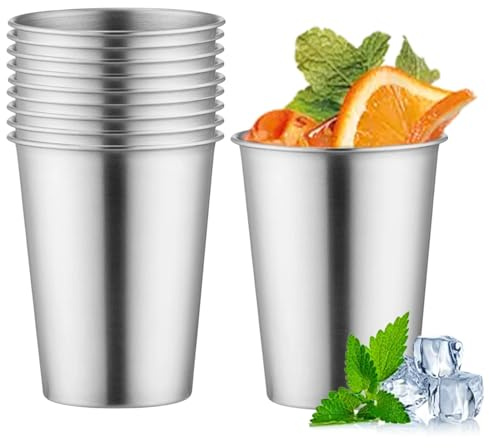 PORFOYO Lot de 10 gobelets en acier inoxydable, 350 ml, gobelets de camping, gobelets empilables, verres à liqueur, gobelets de camping, pour anniversaires, pique-niques, fêtes, mariages