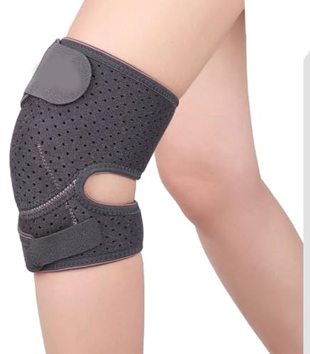NONGYU Rodillera portátil perforada de compresión con correa ajustable, cinturón de protección de rodilla reforzado con correa