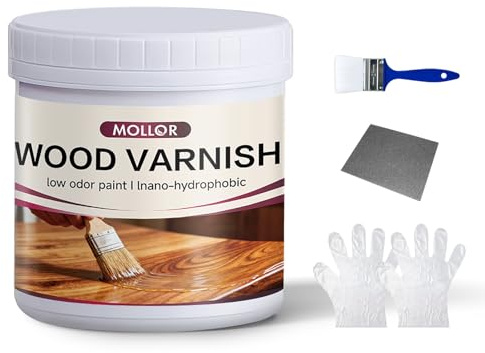MOLLOR Water Based Polyurethane Acrylic Wood Sealer, 16 OZ Matte Clear Coat with Tool Kit, Scratch & Stain Resistant Waterproof Wood Varnish Finish for Indoor & Outdoor Furniture