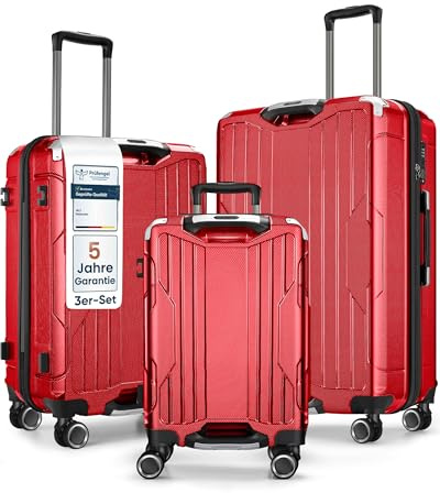 4FLY Ultralätt Resväskset i 3 Delar med Aluminiumram, M/L/XL, TSA-Lås, 4 Dubbla Spinnerhjul och Teleskophandtag i Aluminium, Set med Kabinväska och Incheckat Bagage