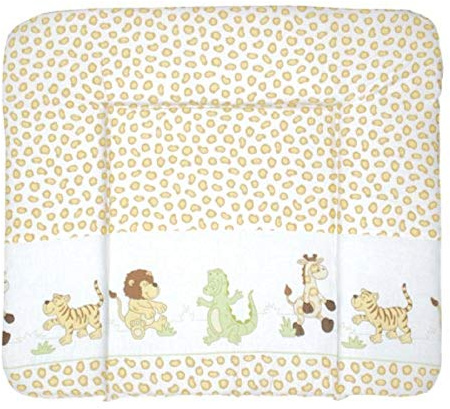 roba Wickelauflage Safari 85 x 75 cm - Weiche Wickelunterlage PU beschichtet - Leicht abwischbare Wickeltischauflage mit Tiermotiv - Gelb / Weiß