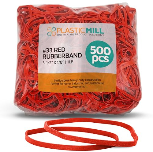 PlasticMill Rubber Bands - #33 Size - Red Rubberbands - 1LB/500 Count