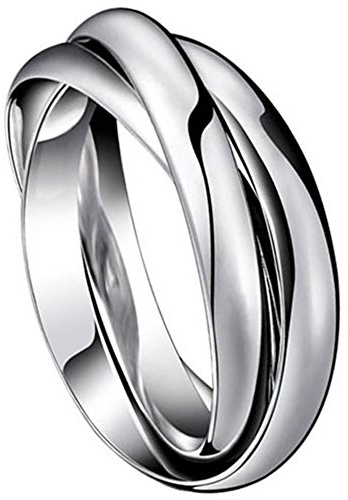 OIDEA 3 Anelli Intrecciati Acciaio Inossidabile Fidanzamento Moda Uomo Donna Argento(Regalo Una Collana Catena puo` Indossare Anche Come Collana)