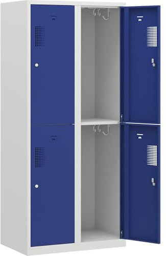 EUROKRAFT | Vestiaire à Deux étages Amsterdam | 2 Compartiments | Largeur 800 mm | 4 Cases | Gris Clair/Bleu Gentiane