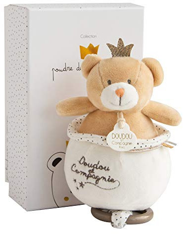 Doudou et Compagnie - Doudou Ours Musical Collection Ours Petit Roi - Boîte à Musique Bébé - 14 cm - Couleur Miel - Apaise & Réconforte - Cadeau Naissance Idéal - Ambiance Douce et Sereine - DC3521