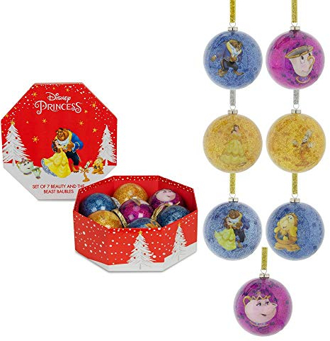 Disney Set mit 7 Weihnachtskugeln Die Schöne und das Biest