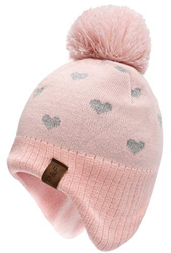 Foruhoo Mädchen Strickmütze Beanie Hut, Wintermütze für Baby Kinder mit Fleecefutter(Rosa,L 55cm)