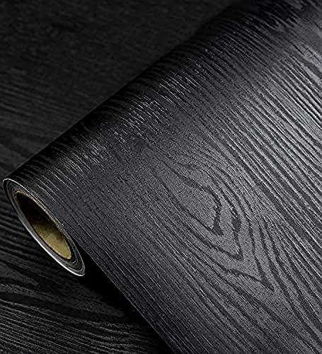Black Wallpaper - Wood Peel and Stick Wallpaper – Black Wood Self-Adhesive & Removable Wall paper for Countertop Furniture Kitchen Wall, Countertop Contact Paper, Easy to Clean, 17.7” × 118” Vinyl