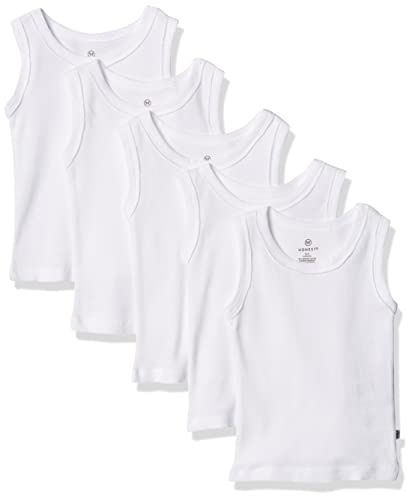 HonestBaby Sleeveless Muscle T-shirts 100% Organic Cotton for Infant Baby and Toddler Boys, Girls, 5-Pack Bright White, 5T