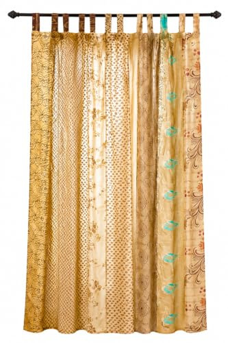 RAJBHOOMI HANDICRAFTS Indian Old Sari White Color Curtain Door Drape Window Decor Silk Sari Hippie Recycle Curtains, 210 x 105 cm (Beige)