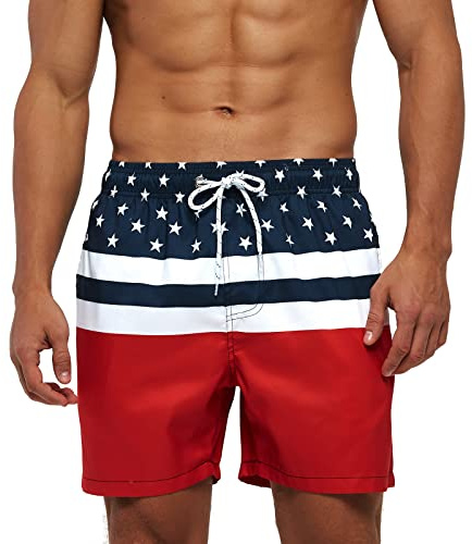 TMEOG Bañador Hombre 2 en 1 Forro Malla Cintura Elástica con Cordón Bolsillo Cremallera - Shorts Playa Secado Rápido Natación(Estrella,XL)
