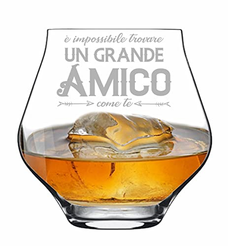 Colorfamily Bicchiere da Whisky o da Pinot con Incisione Amico Il Migliore di sempre con dedica Idea Regalo
