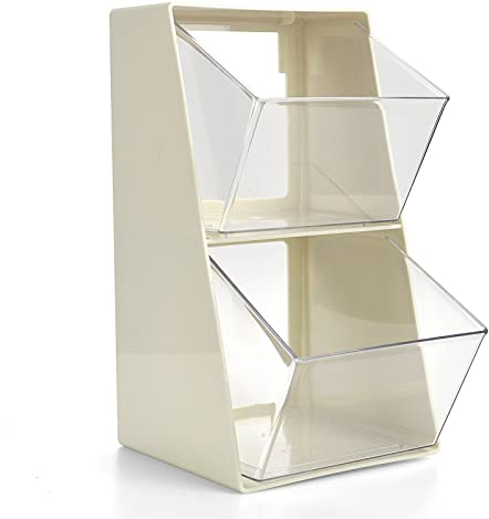 BILLION GOLD Detachable Tea Bag Storage, Clear Coffee Station Organiser for Countertop w/ 2 Tier for Coffee Pod, Snacks, Sugar, Teabag, Ideal Acrylic Drawers Storage for Kitchen, Home, Office(White)