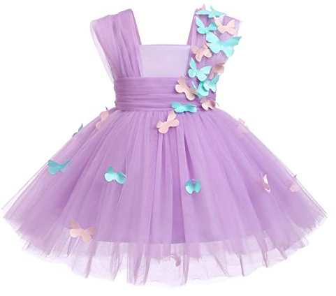Baby Mädchen Prinzessin Kleid Blumenmädchenkleid Taufkleid Kleinkinder Schmetterling Festlich Festkleid Hochzeit 1. Geburtstag Partykleid Festzug Prinzessin Tüllkleid Formal Abendkleid Violett 12-18M
