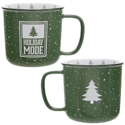 Pavilion Gift Company - Holiday Mode - Ceramic 18-ounce Campfire Mug, Green with Speckled Finish, Durable Thick Walled Camping Style Coffee Cup, Holiday Mug, Christmas Tree, 1 Count, 4.75 x 5.5 inches