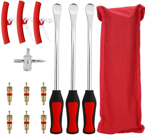 sinzau Reifenheber Reifen Montiereisen, Montierhebel Werkzeug, 3 Reifenschaufeln, 2 Felgenschützer, 6 Ventilkerne,1 Kreuzschlitzschlüssel, Mit Aufbewahrungstasche, für Motorrad, Fahrrad