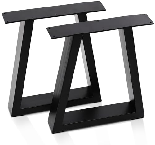 INMOZATA Tischkufen 2 Stück Trapezförmig Form Tischbeine Metall Schwarz Rostfreies Tischgestell mit Schrauben & Bodenschoner für Esstisch Schreibtisch Sitzbank Couchtisch L60XH72