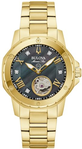 Bulova Ladies Automatic Marine Star, Gold-Tone Stainless Steel Case & Bracelet with Mother-of-Pearl Dial (Style: 97P171)
