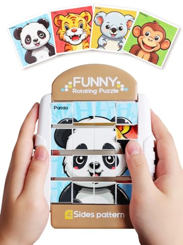 Fullware 16-Piece Rotating Puzzles for Kids 4-6, Toddlers Puzzles 2-4, Road Trip, Airplane Activities Game, Travel Toys - Brain Teaser, Fine Motor Skills - Birthday Gifts Boys & Girls - Animals