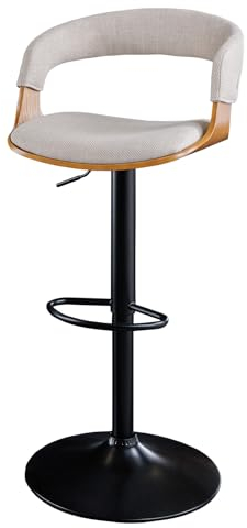 Riess Ambiente Retro Barhocker Manhattan beige Strukturstoff Massivholz mit Lehne drehbar höhenverstellbar Barstuhl Tresenhocker Tresenstuhl Küchenstuhl