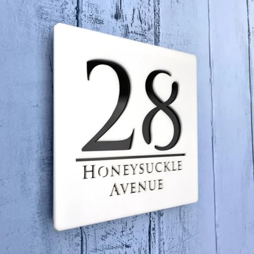 MXN Targa con numero civico in acrilico, personalizzata, moderna, per esterni, con numero civico, tagliata al laser, 3D, personalizzabile con nome civico, numeri civici decorativi (bianco nero, 20 x