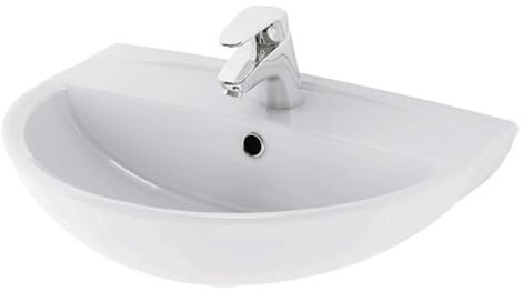 Belvit Keramik Waschbecken 55cm - Kompaktes Tulpen Wandwaschbecken mit Hahnloch - Stilvolles Modell für Bad & Gäste-WC - Weißes Design-Becken aus robuster Sanitärkeramik