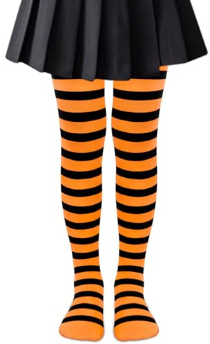Leotardos Bebe Halloween, Medias Rayas Naranja y Negro, Medias Halloween