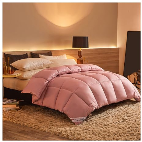 HonunGron Trapunta Invernale, Piumone Invernale Matrimoniale in Piuma d’Oca 780 gr/mq, Piumone Matrimoniale 4 Stagioni, Piumino Caldo per la Casa e l'hotel (Rosa,220x240cm(5kg))