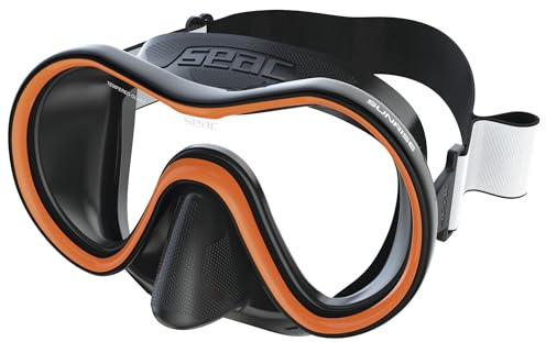 SEAC Sunrise, máscara de Buceo y Snorkel de una Sola Cara de Vidrio Templado con Hebilla 3D, con Casco de Tela o Silicona