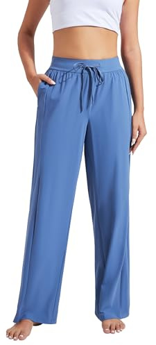 Pioneer Camp Pantaloni lunghi da donna, con protezione solare UPF100+, leggeri, traspiranti, elasticizzati, in vita con coulisse, grigio/blu, M