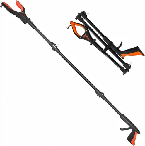 Kekoy 112cm Greifer Mit Licht, Faltbare Greifer FüR Senioren, MüLlzange Greifzange Drehbarer Kopf, Greifhilfe FüR Senioren Mit Magnet, Langer Greif-Werkzeug Mit Magnetspitzen (Orange 1 Stück)