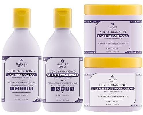 Nature Spell Curl Enhancing Set for Curly Hair, Includes Shampoo, Conditioner, Hair Mask & Leave-In Curl Cream, Vegan, Pack of 4