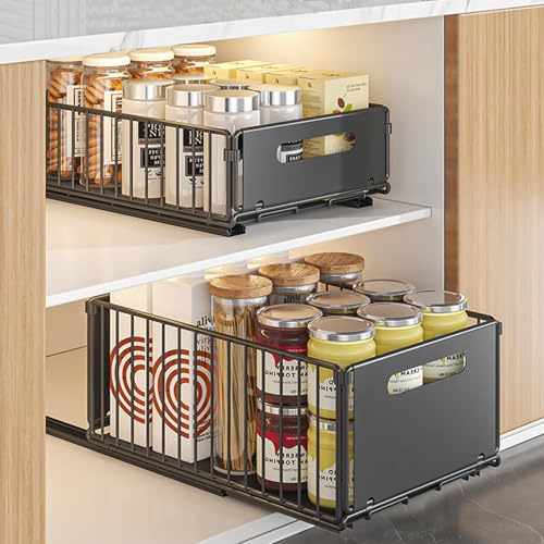 HAMON 2 Pezzi Cassetto Telescopico, Cassetto Scorrevole Estensibile Estraibile, Ripiani per Cassetti Estraibili per Armadio da Cucina, Senza Bisogno di Trapano e Chiodi (10 cm + 19 cm di altezza)