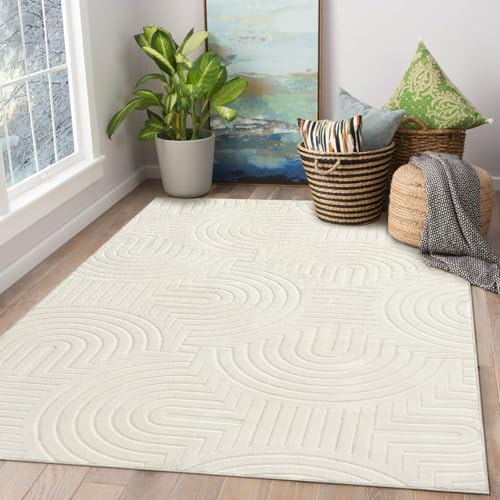 WONGS BEDDING Teppich Wohnzimmer 160x230cm, Weich Flauschiger Wohnzimmerteppich rutschfest Waschbarer Kurzflor Carpet Hoch-Tief 3D Effekt Teppiche Schlafzimmer für Küche Esszimmer Kinderzimmer