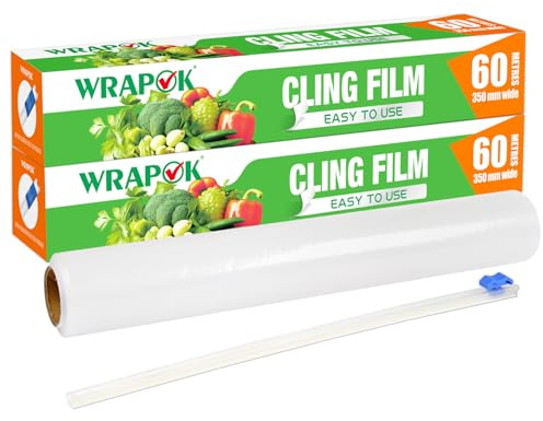 WRAPOK 2 dispenser di pellicola trasparente per catering e taglierina, in plastica, per cucina, 35 cm x 60 m