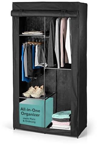 EASYmaxx Armario de Tela Plegable con Cierre de y Barra para Colgar Ropa, Ideal como Armario de Camping o Armario móvil en casa