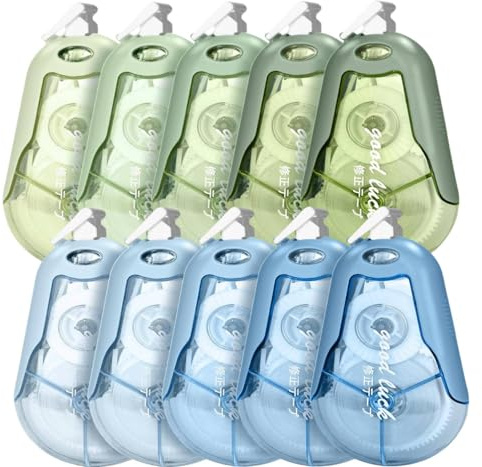 10 PCS Rubans Correcteurs,BetterJonny 20mx5mm Souris Correcteur Blanc avec Capuchon Protecteur Correcteur Souris Rouleaux de Correction Roller Correcteur pour Papeterie Fourniture Scolaire (Vert+Bleu)