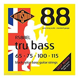 Rotosound Strings for Electric Bass TRU BASS NYLON FLATWOUND 4-str. RS88EL NYLON FW XLONG SCALE Standard 65-115,White Black Red Blue,Small Medium Large X-Large 2X-Large