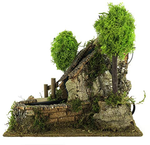 Bertoni Cascada Funcional con Agua y Árbol para Belén de Madera y Corcho | 220V | Producto Italiano | 20 x 21 x 15 cm