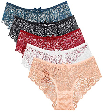 FallSweet Pack of 5,Women Lace Panties Sexy Underwear Ultra Thin Briefs S M L XL