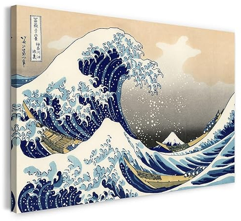 Printed Paintings Impression sur Toile (80x60cm): Katsushika Hokusai - sous la Vague de Kanagawa