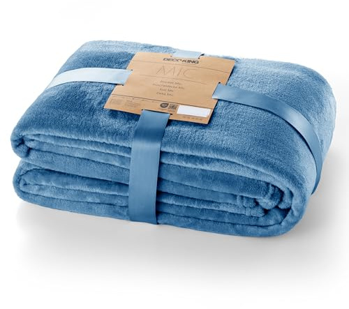 DecoKing Coperta Plaid Pile 160 x 210 cm per Letto una Piazza e Mezza Calda Accogliente e Spessa in Morbido Velluto Per Letto Divano Sedia Tutte le Stagioni Blu Scuro Mic