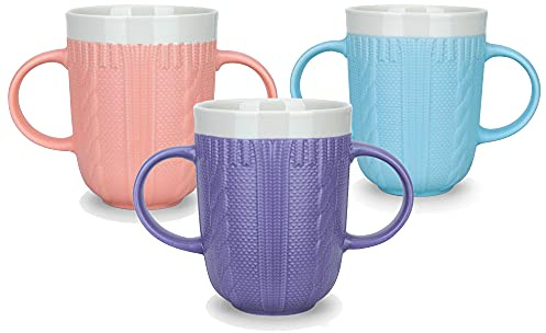 Boscul mugg med två handtag, perfekt för svagt grepp, artritfunktionshinder drickande och hjälper lätt att dricka för äldre, dubbelhänt 3 färger 310 ml (blå)